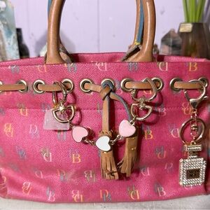 Dooney & Bourke Pink Signature Tote with Heart Charm Bracelet